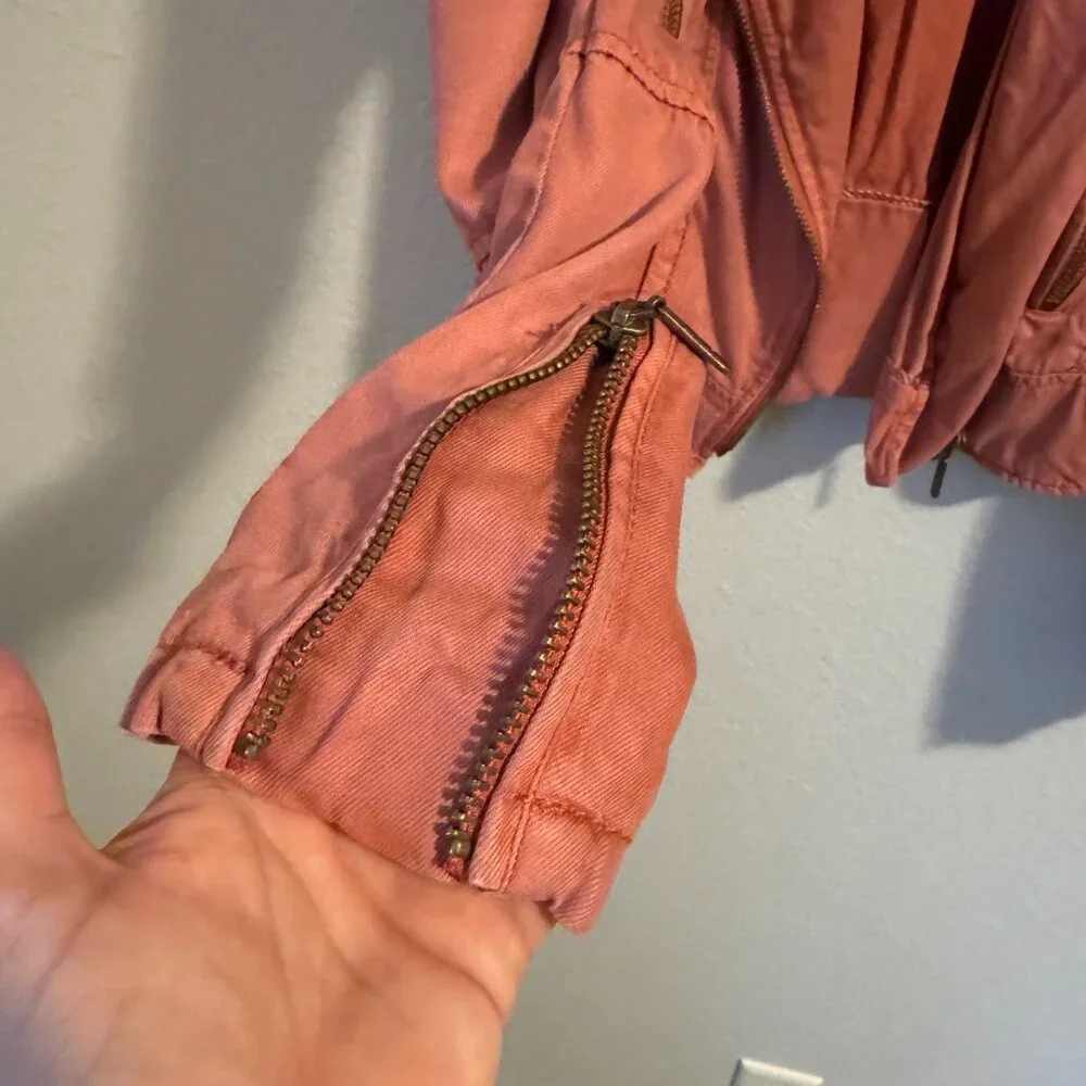 Max Jeans Moto Jacket Women’s XS Rusty Coral Lightweight Asymmetrical Zip-Up - Picture 3 of 6